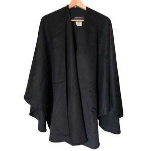 Vintage Cashmere Virgin-Wool Blend Black Poncho OS